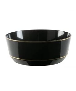 Accent Bowls 14 Oz. Round Black • Gold Plastic Bowls | 10 Pack