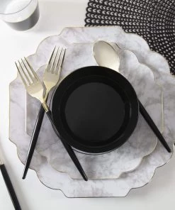 Accent Bowls 14 Oz. Round Black • Gold Plastic Bowls | 10 Pack