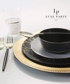 Accent Bowls 14 Oz. Round Black • Gold Plastic Bowls | 10 Pack