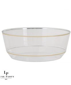 Accent Bowls 14 Oz. Round Clear • Gold Plastic Bowls | 10 Pack