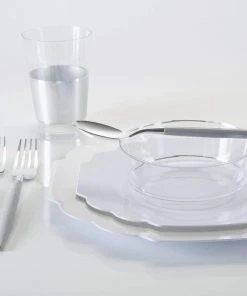 Accent Bowls 14 Oz. Round Clear • Silver Plastic Bowls | 10 Pack