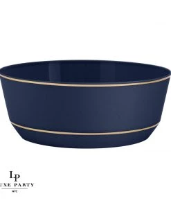 Accent Bowls 14 Oz. Round Navy • Gold Plastic Bowls | 10 Pack