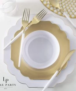 Accent Bowls 14 Oz. Round White • Gold Plastic Bowls | 10 Pack 5 Accent Bowls 14 Oz. Round White • Gold Plastic Bowls | 10 Pack