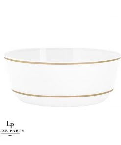 Accent Bowls 14 Oz. Round White • Gold Plastic Bowls | 10 Pack