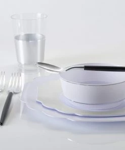 Accent Bowls 14 Oz. Round White • Silver Plastic Bowls | 10 Pack