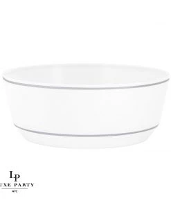Accent Bowls 14 Oz. Round White • Silver Plastic Bowls | 10 Pack