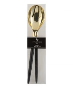 Luxe Party NYC Flatware Black / Gold Plastic Serving Forks • Spoons Set