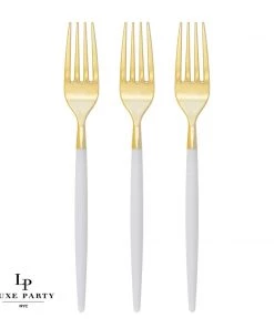 Chic Round Clear And Gold Forks | 32 Pieces