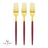 Chic Round Cranberry And Gold Forks | 32 Pieces