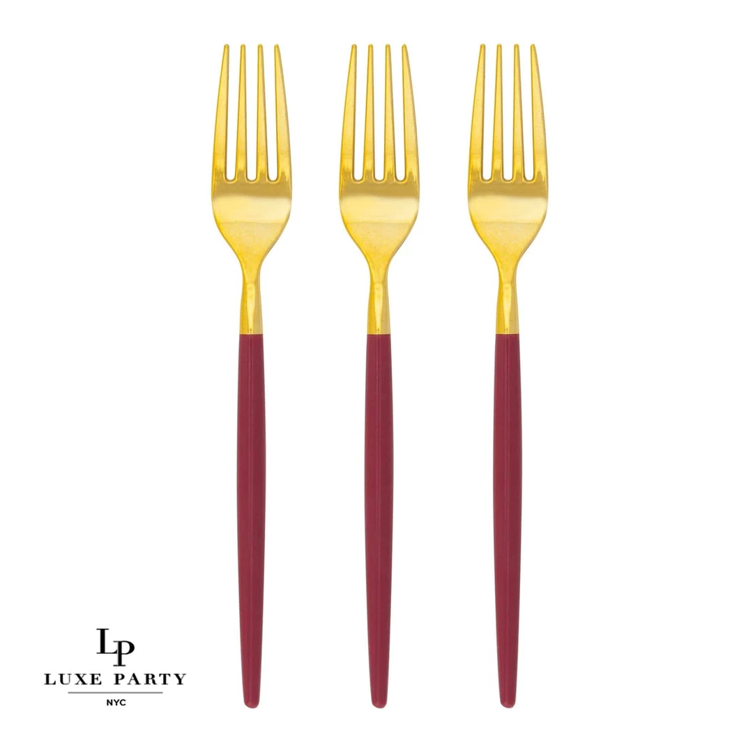 Chic Round Cranberry And Gold Forks | 32 Pieces 1 Chic Round Cranberry And Gold Forks | 32 Pieces
