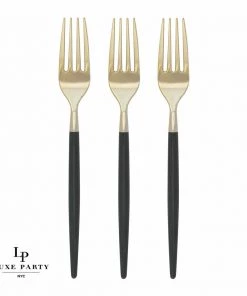 Chic Round Emerald And Gold Forks | 32 Pieces