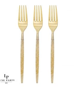 Chic Round Gold Glitter Forks | 32 Pieces