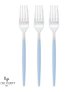 Flatware Chic Round Ice Blue • Silver Forks | 32 Pieces