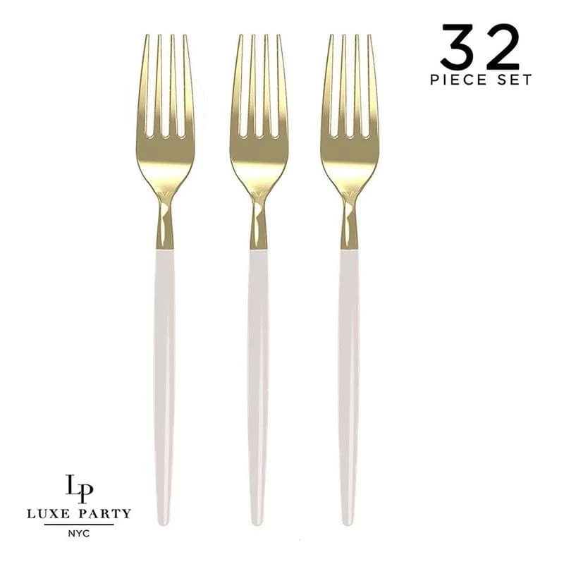 Flatware Chic Round Linen And Gold Forks | 32 Pieces 1 Flatware Chic Round Linen And Gold Forks | 32 Pieces