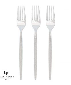 Chic Round Silver Glitter Forks | 32 Pieces