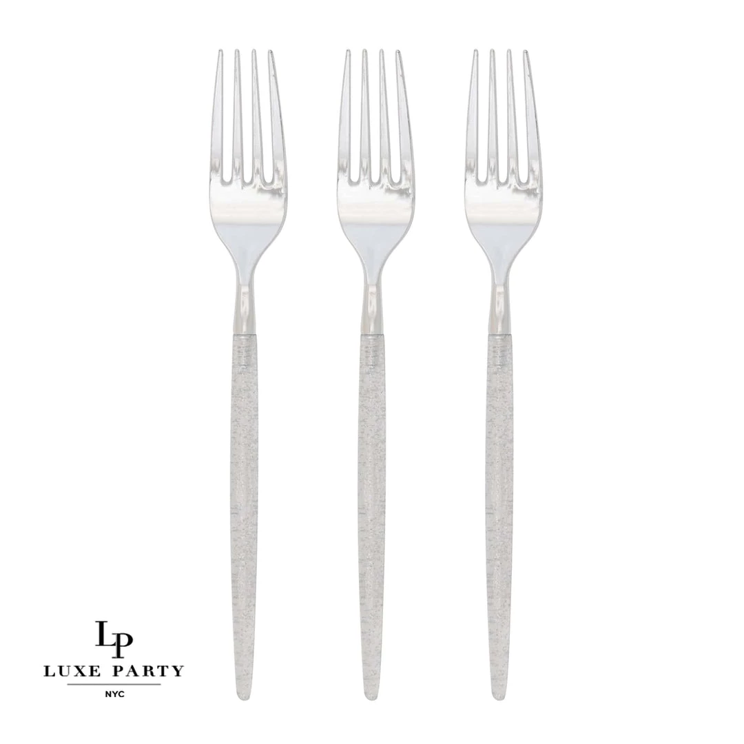 Chic Round Silver Glitter Forks | 32 Pieces 1 Chic Round Silver Glitter Forks | 32 Pieces