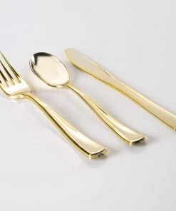Classic Flatware Gold Plastic Cutlery Combo Set | 140 Pieces
