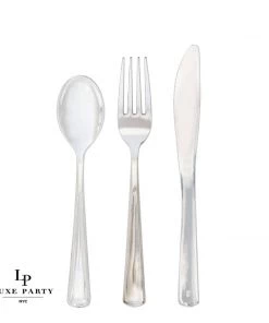 Classic Flatware Silver Plastic Cutlery Combo Set | 60 Pieces