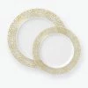Classic Lace Round Lace White • Gold Plastic Plates | 10 Plates