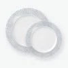 Classic Lace Round Lace White • Silver Plastic Plates | 10 Plates