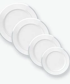 Classic Round White • Silver Plastic Dinner Plates | 10 Plates
