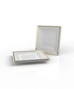 Classic Square White • Gold Plastic Appetizer Plates | 10 Plates