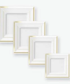 Classic Square White • Gold Plastic Appetizer Plates | 10 Plates