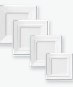 Classic Square White • Silver Plastic Plates | 10 Plates