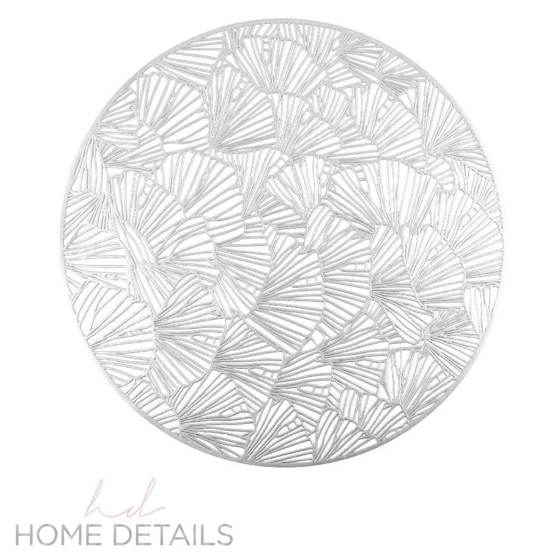 Round Shell Laser Cut Placemat In Silver 1 Round Shell Laser Cut Placemat In Silver