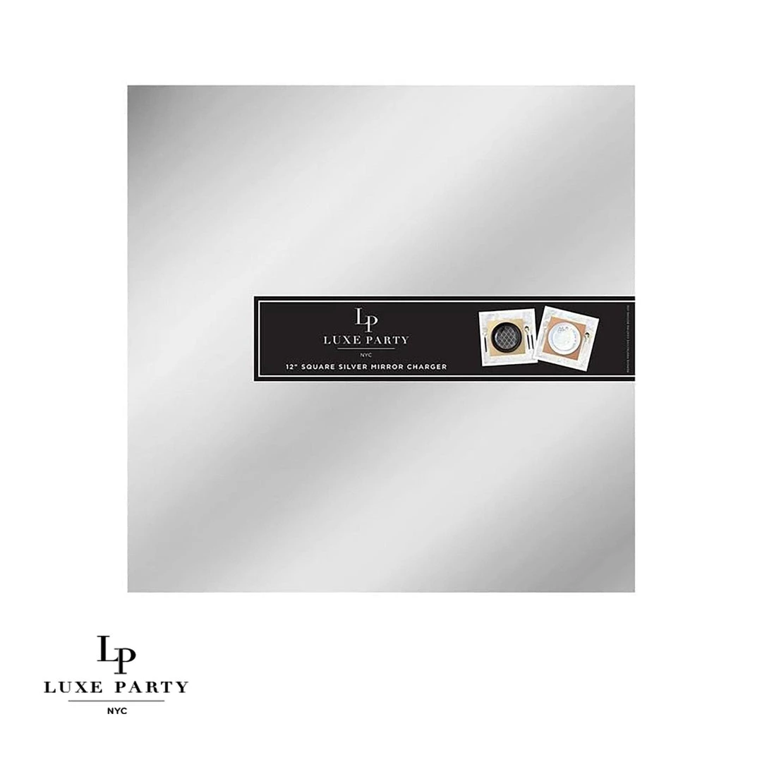 Luxe Party NYC 12" Silver Square Light Weight Mirror Charger Plate | 1 Charger Chargers And Runners 1 Luxe Party NYC 12" Silver Square Light Weight Mirror Charger Plate | 1 Charger Chargers And Runners