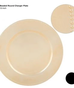 Luxe Party NYC Chargers And Runners 13" Gold Beaded Round Plastic Charger Plate | 1 Charger