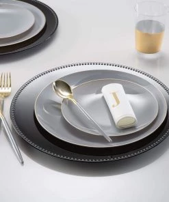 Luxe Party NYC Chargers And Runners Black Beaded Round Plastic Charger Plate | 1 Charger