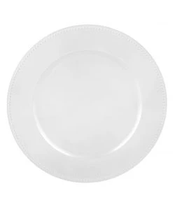 Luxe Party NYC White Beaded Round Plastic Charger Plate | 1 Charger