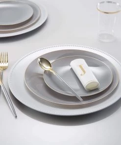 Luxe Party NYC White Beaded Round Plastic Charger Plate | 1 Charger