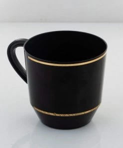 Luxe Party NYC Drinkware 12.5 Oz Round Black • Gold Plastic Coffee Cup | 8 Cups