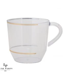 Luxe Party NYC 12.5 Oz Round Clear • Gold Plastic Coffee Cup | 8 Cups Drinkware