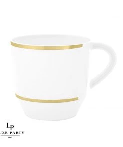 Luxe Party NYC Drinkware 12.5 Oz Round White • Gold Plastic Coffee Cup | 8 Cups
