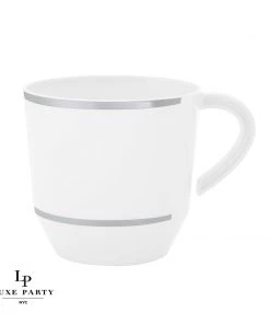 Luxe Party NYC 12.5 Oz Round White • Silver Plastic Coffee Cup | 8 Cups Drinkware