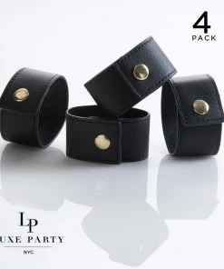 Luxe Party NYC 7.5" Black Band And Gold Snap Faux Leather Napkin Rings | 4 Napkin Rings