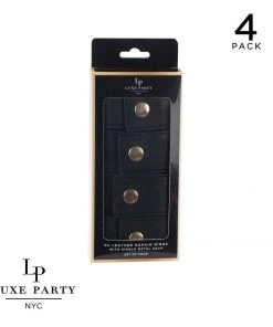 Luxe Party NYC 7.5" Black Band And Gold Snap Faux Leather Napkin Rings | 4 Napkin Rings
