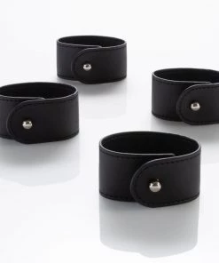 Luxe Party NYC 7.5" Black Band And Silver Stud Faux Leather Napkin Rings | 4 Napkin Rings