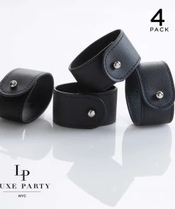 Luxe Party NYC 7.5" Black Band And Silver Stud Faux Leather Napkin Rings | 4 Napkin Rings