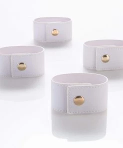 Luxe Party NYC 7.5" White Band And Gold Snap Faux Leather Napkin Rings | 4 Napkin Rings