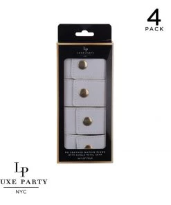 Luxe Party NYC 7.5" White Band And Gold Snap Faux Leather Napkin Rings | 4 Napkin Rings 5 Luxe Party NYC 7.5