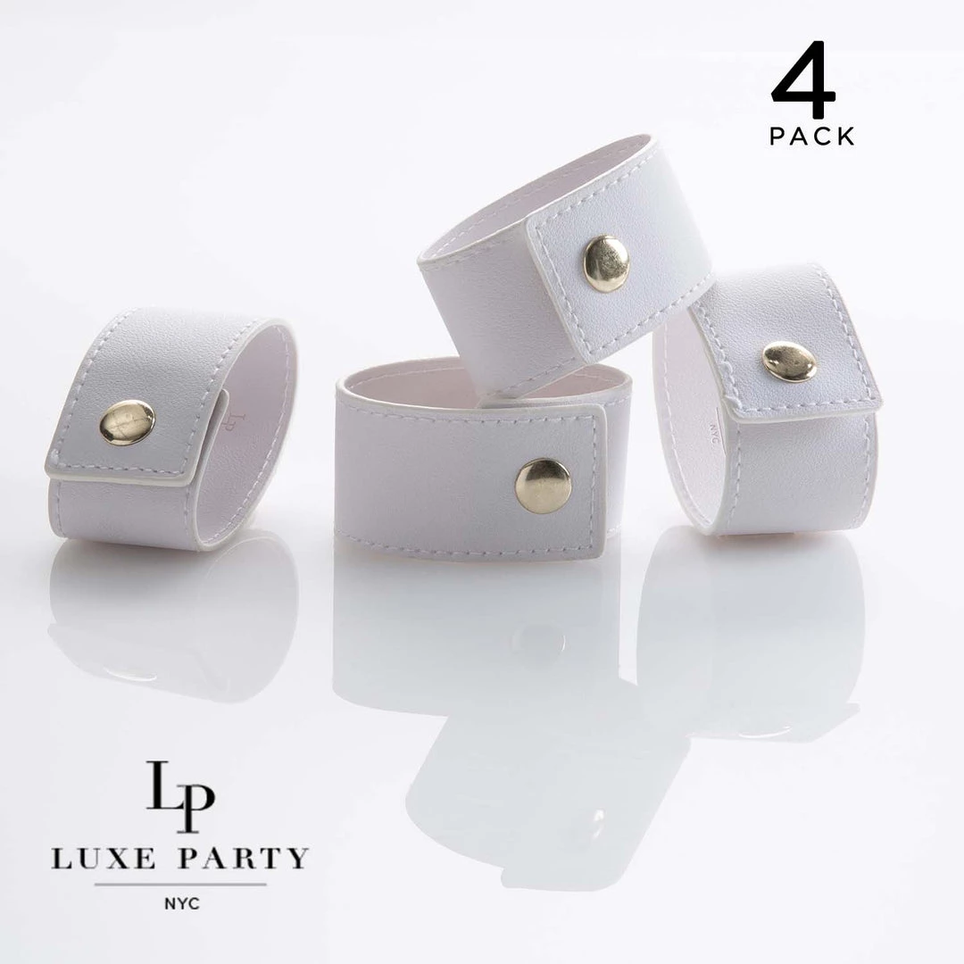 Luxe Party NYC 7.5" White Band And Gold Snap Faux Leather Napkin Rings | 4 Napkin Rings 1 Luxe Party NYC 7.5" White Band And Gold Snap Faux Leather Napkin Rings | 4 Napkin Rings