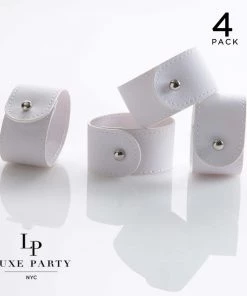 Luxe Party NYC 7.5" White Band And Silver Stud Faux Leather Napkin Rings | 4 Napkin Rings