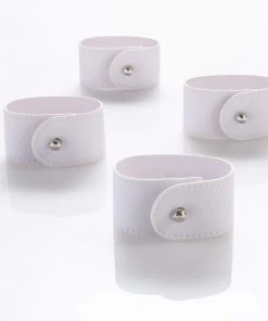 Luxe Party NYC 7.5" White Band And Silver Stud Faux Leather Napkin Rings | 4 Napkin Rings