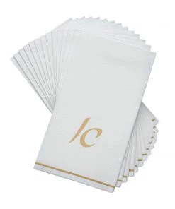 Luxe Party NYC Hebrew Monogram Napkins White And Gold Hebrew Paper Napkins - ALEF