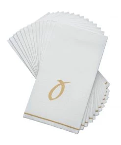 Luxe Party NYC White And Gold Hebrew Paper Napkins - AYIN Hebrew Monogram Napkins