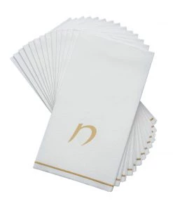 Luxe Party NYC White And Gold Hebrew Paper Napkins - CHET Hebrew Monogram Napkins